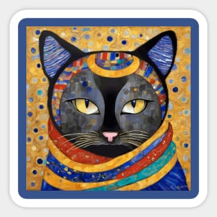 Gustav Klimt Gray Cat with Blue Ears Sticker